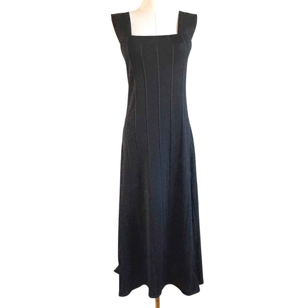 Theory Rib Knit Midi Dress Black Architectural Knit Day to Night Minimalist Luxe